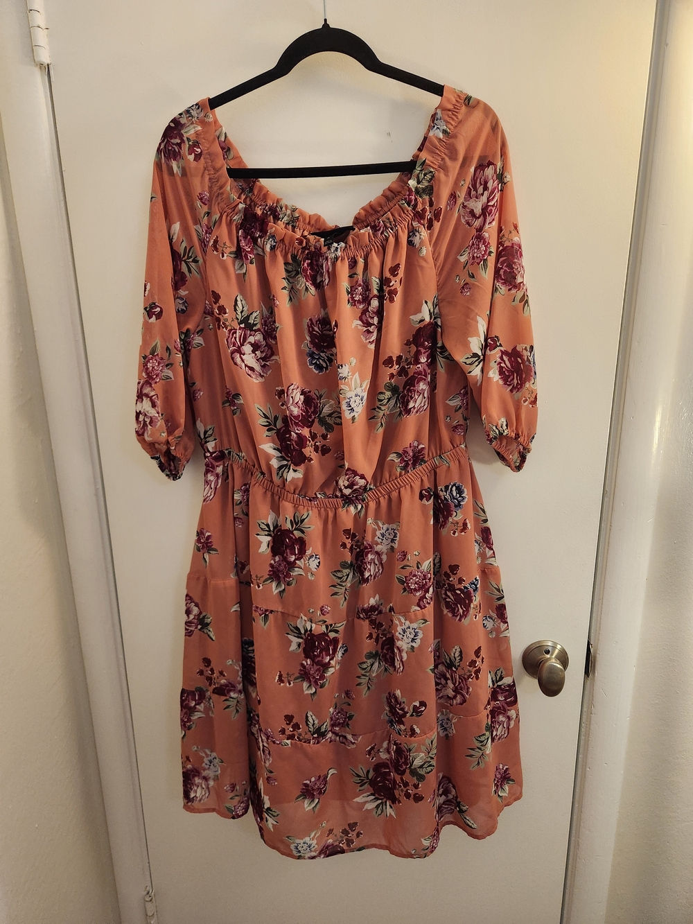 Lane Bryant Peach Floral Off-Shoulder Midi Dress
